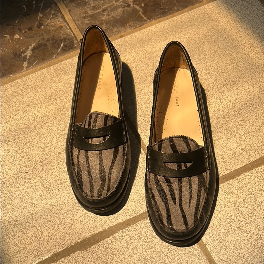 Cole Haan Zebra Pattern Loafers in Black and Gray